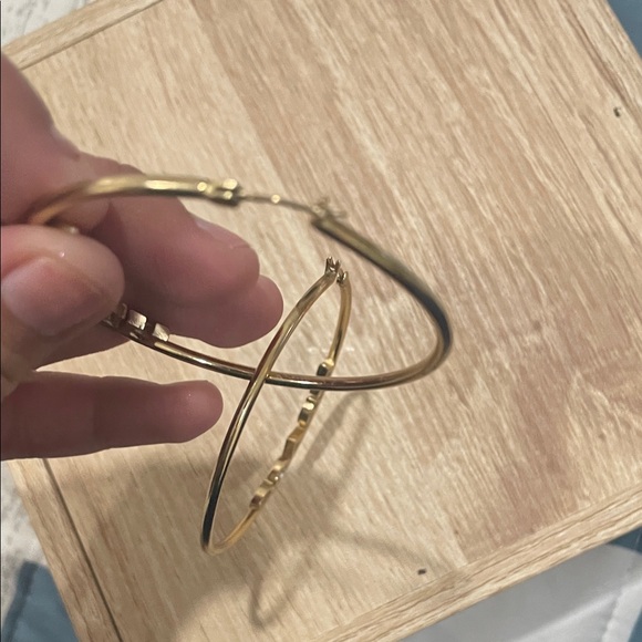 Coach Gold Hoop Earrings with Lettering - Picture 3 of 3